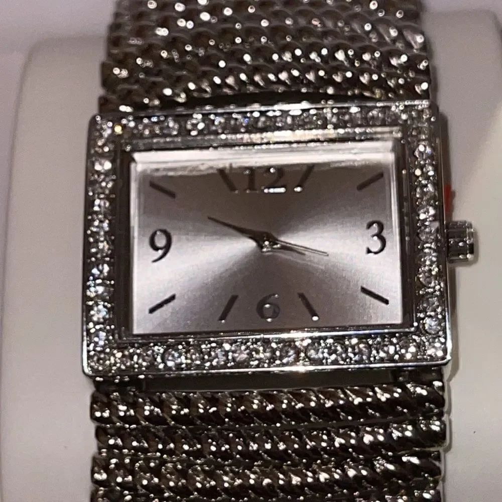 NWT Charter Club silver tone rectangle shaped stretch watch